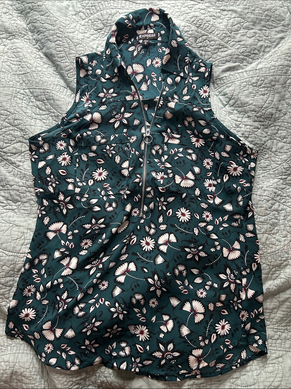 Express Teal Floral Zip-Front Sleeveless Camisole